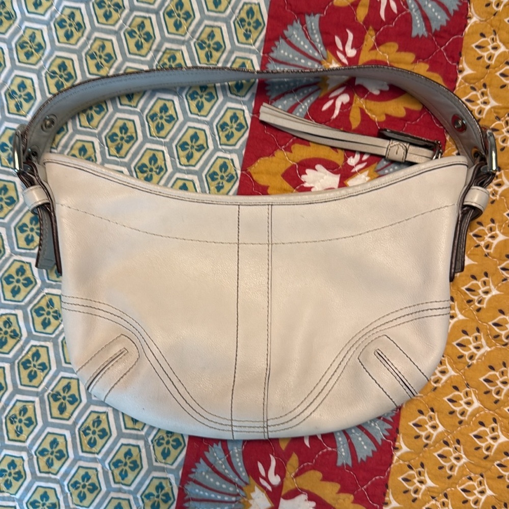 Vintage Y2k Coach Soho Cream Ivory Bone Leather Small Shoulder Hobo Bag 9541 - Picture 2 of 13